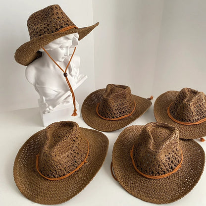 Openwork Straw Western Cowboy Hat-2yzshop