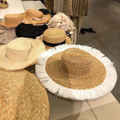 Pearl-Embellished Natural Wheat Straw Panama Hat-2yzshop