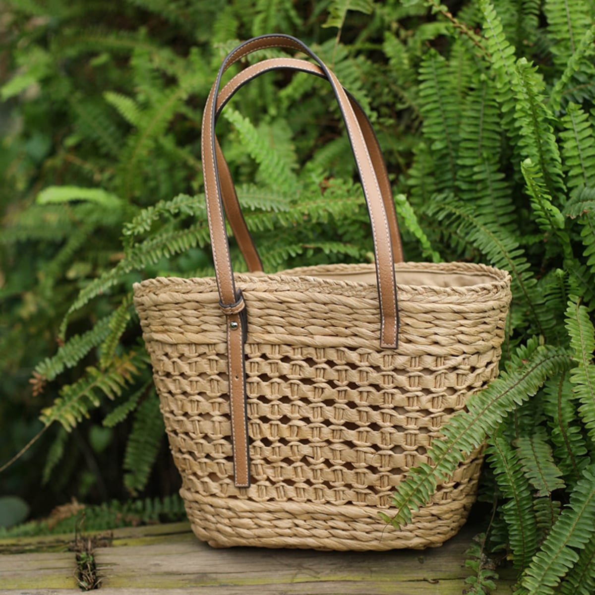 Classic Open-Weave Long Handle Handmade Straw Tote BagOpen-Weave Straw Tote Bag-2yzshop