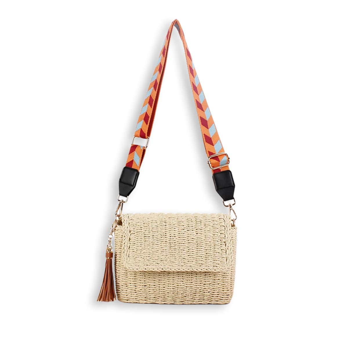 Sweet Orange Straps Tassel Handmade Straw Crossbody Bag