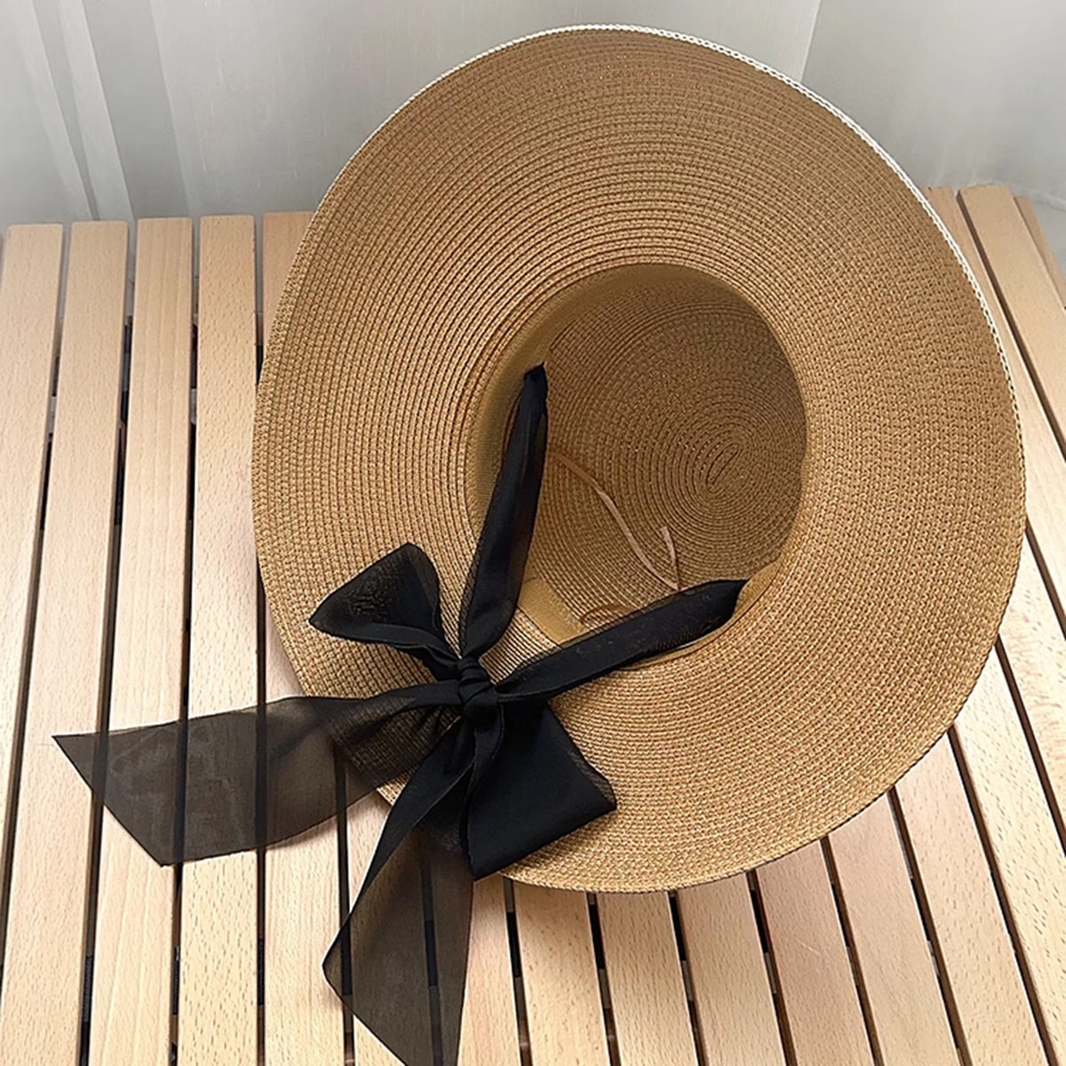 Elegance Bowknot Long Ribbon Bucket Straw Hat