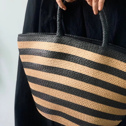 Striped Straw Large-Capacity Tote Bag-2yzshop