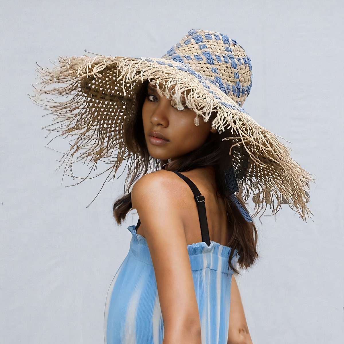 Long Fringe Raw-Edge Natural Straw Cowgirl Hat-2yzshop