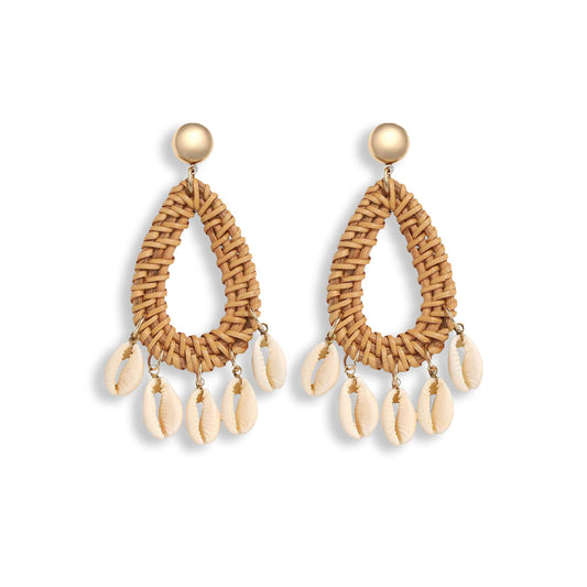 Shell Multi-Layer Wooden Woven Earrings-2yzshop