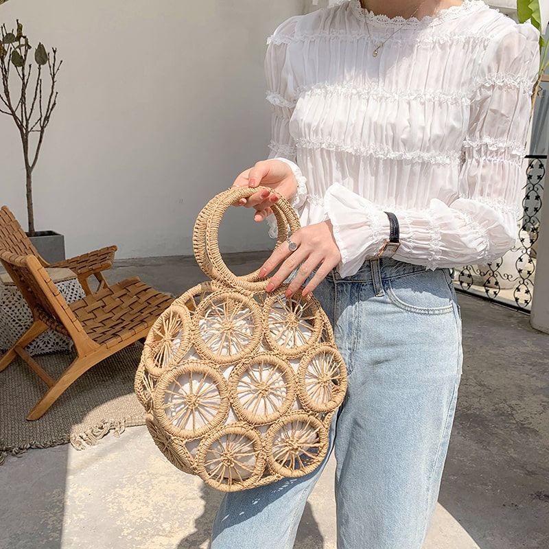 Three-Dimensional Hollow-Out Straw Handbag-2yzshop