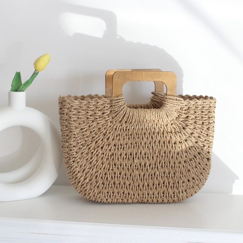 Wooden Square Soft Lafite Grass Woven Handbag-2YZ Shop