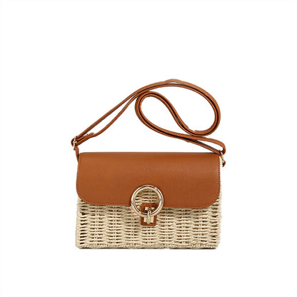 Square Lock Straw Crossbody Bag-2yzshop