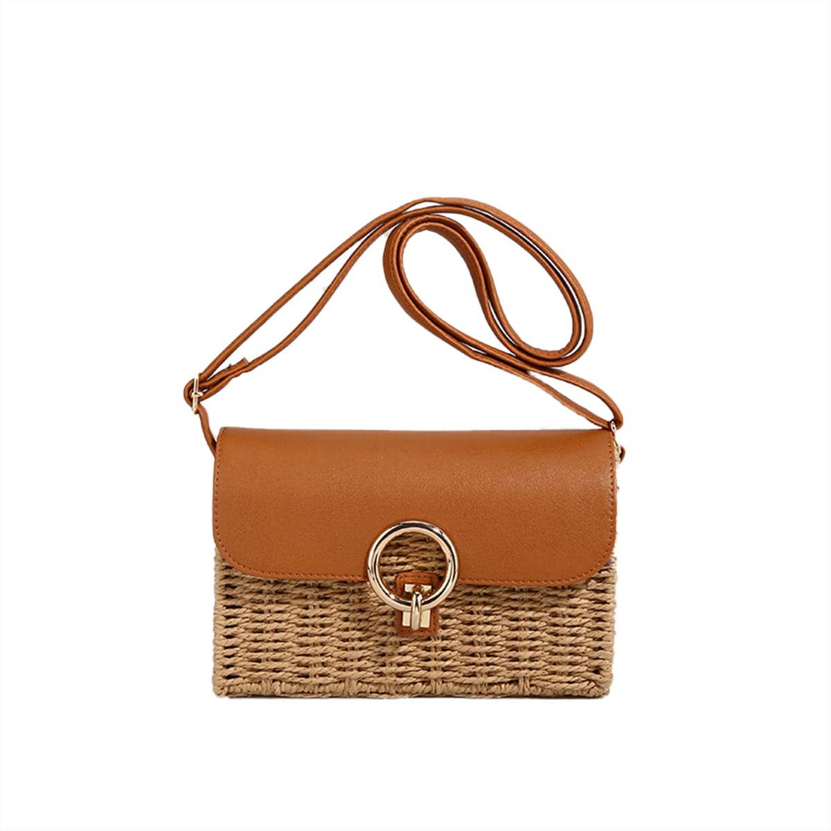 Square Lock Straw Crossbody Bag-2yzshop