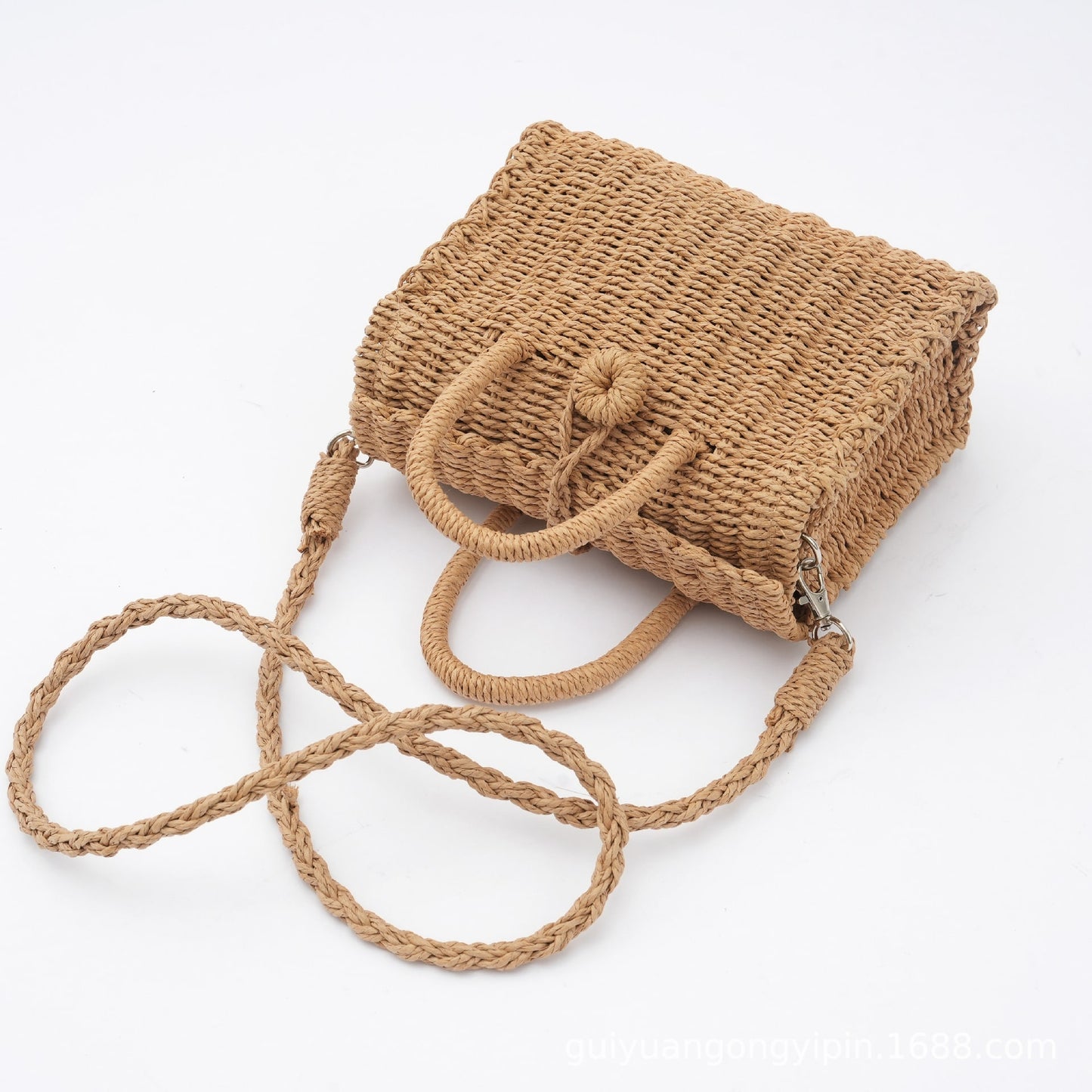 Miniature Square Straw Woven Top Handle Bag-2yzshop